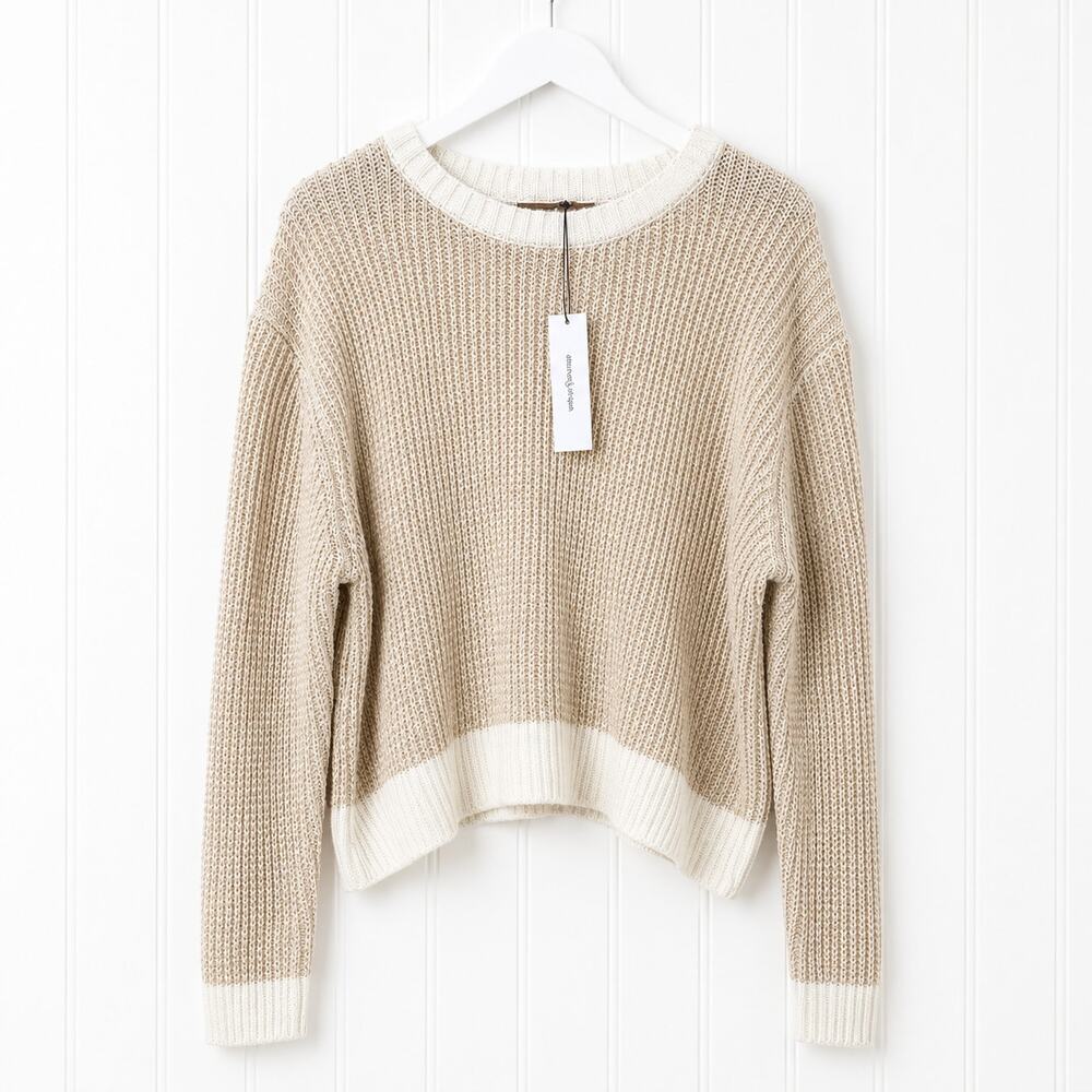 Stitches & Stripes XXL Pullover Sweater Beige Ivory Trim Knit Plus Size NWT
